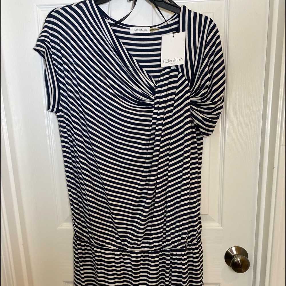 NWT Calvin Klein blue & white dress size extra 12